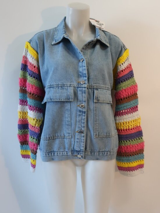 Regina Jackets & Blazers - NWT Womens Regina Rainbow Crochet Sleeve (Item- 10) Denim Jacket S